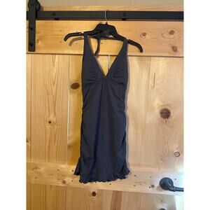 Athleta Shirrendipity Swim Dress Dark Grey Halter Neck Cinched Side Size S